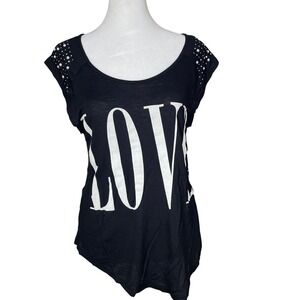 Ocasion Women Y2K Studded Love Graphic Streetwear Edgy‎ Top Medium Black